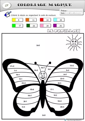 Coloriage magique papillon cp