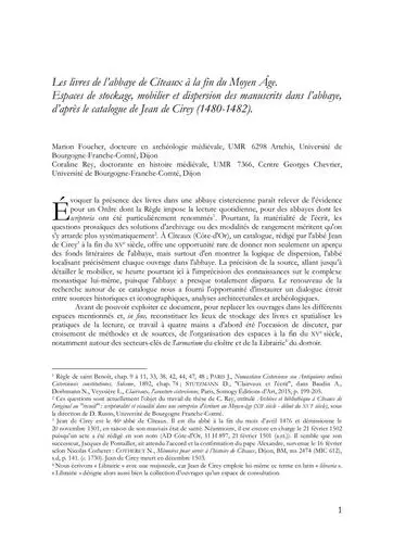 Livres abbaye citeaux catalogue Jean de Cirey 1480