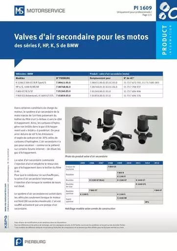 Valves dair secondaire pour les motos des séries F HP K S de BMW 634360
