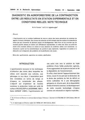Agroforesterie contradiction experimentation reel 1996