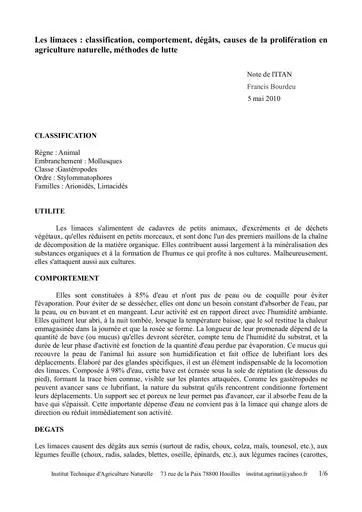 Itan les limaces causes et moyens de lutte mai2010