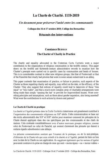 Resumes interventions charte charite cisterciens