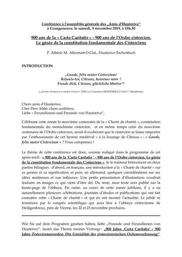Carta Caritatis 900ans