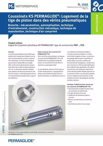 Coussinets KS PERMAGLIDE Logement de la tige de piston dans des vérins pneumatiques 469895