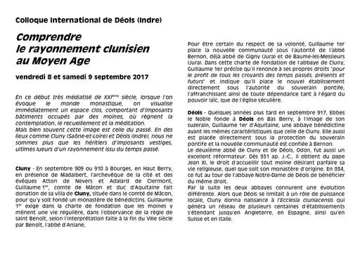 Colloque deols cluny programme