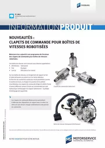 Nouveautés Clapets de commande pour boîtes de vitesses robotisées 1572449