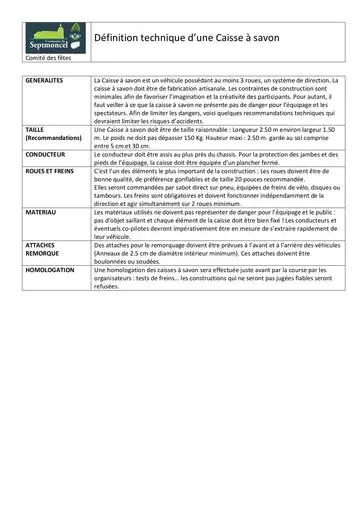 CAISSE A SAVON 2019 definition technique