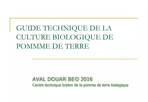 1 Itinéraire technique de la pomme de terre AB Aval Douar Beo