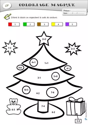 Coloriage magique sapin de noel cp