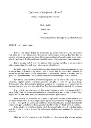 Itan qu est ce qu une plante cultivee partie2 aout2007