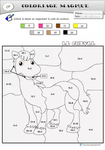 Coloriage magique cheval cp