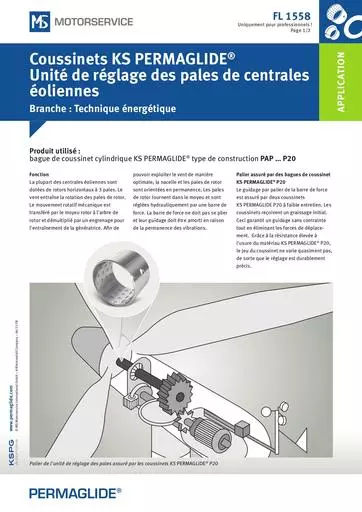 Coussinets KS PERMAGLIDE Unité de réglage des pales de centrales éoliennes 436118