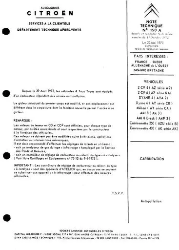 Citroen notice carburateurs 2CV