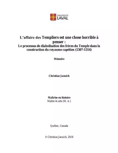 Affaire des templiers universite laval