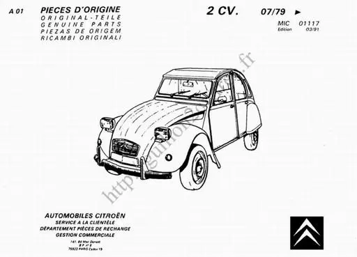 Citroen 2cv Catalogue Pieces Origine edition 1991