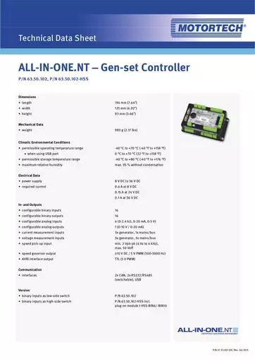 MOTORTECH Technical Data Sheet AIO NT 01 33 001 EN 2015 04