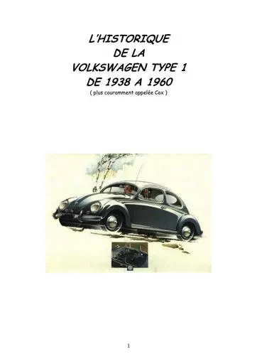 Historique de la vw cox type 1 de 1938 à 1960