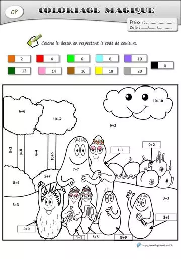 Coloriages magiques barbapapa cp