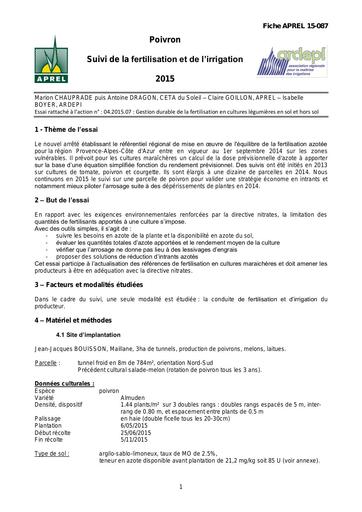 Poivron 2015 fertilisation irrigation