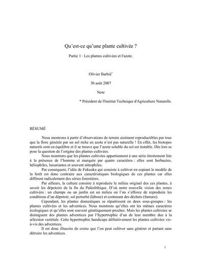 Itan qu est ce qu une plante cultivee partie1 aout2007