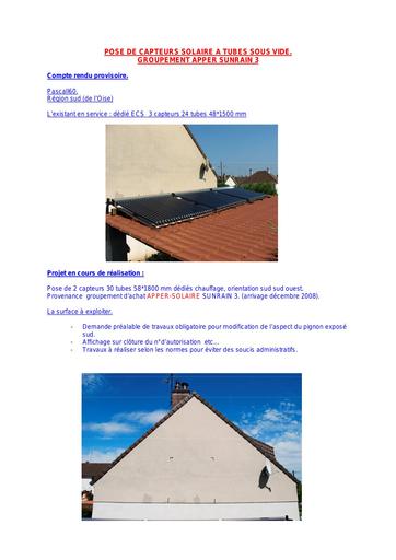 POSE DE CAPTEURS SOLAIRE A TUBES SOUS VIDE  GROUPEMENT APPER SUNRAIN 3