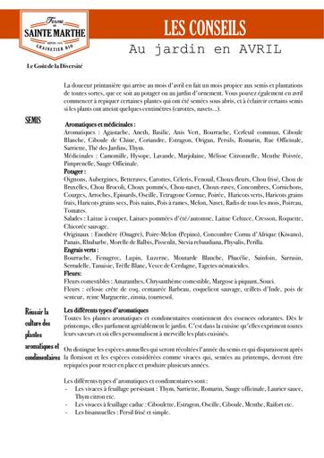 Conseils jardin avril