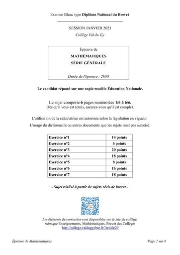 Brevet blanc math college valdugy janvier 2023