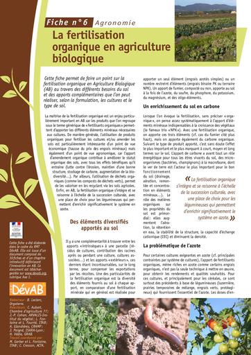 Agronomie Fiche 6 La fertilisation organique MD