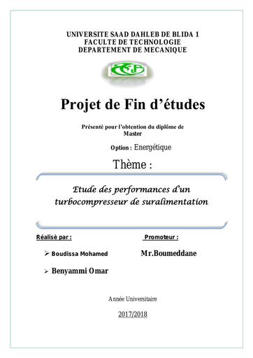 Etude performance turbocompresseur de suralimentation