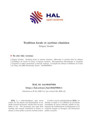 Tradition locale et systeme clunisien GOUDOT