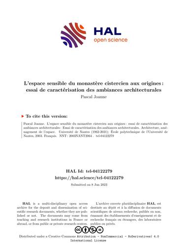 Espace sensible du monastere cistercien architecture