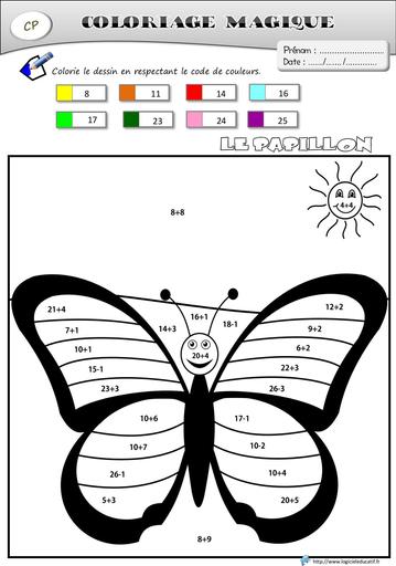 Coloriage magique papillon cp