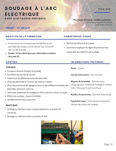 Formation technique soudage a arc electrique avec electrodes enrobees