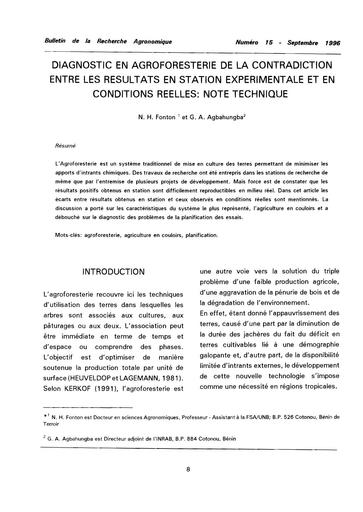 Agroforesterie contradiction experimentation reel 1996