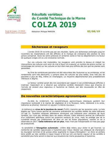 Varietes colza 2019