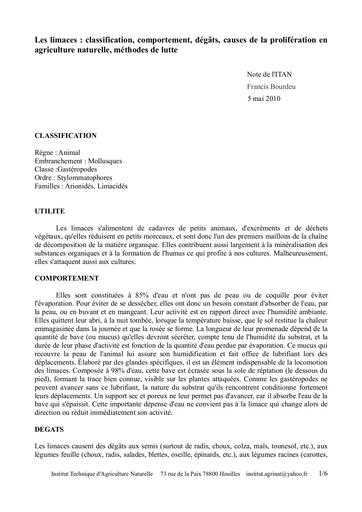 Itan les limaces causes et moyens de lutte mai2010