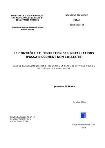Fndae   HS 13 1 59   controle des installation d assainissement non collectif