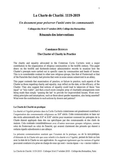 Resumes interventions charte charite cisterciens