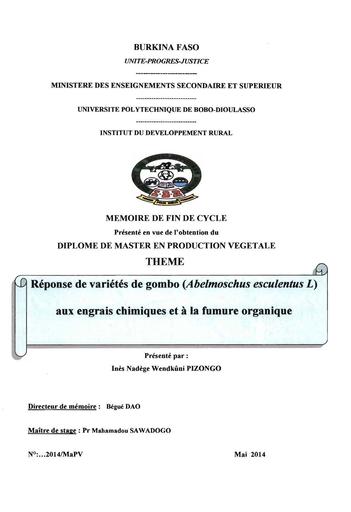 Memoire gombo et fertilisation
