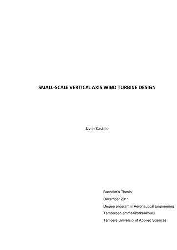 Memoria SMALL SCALE VERTICAL AXIS WIND TURBINE DESIGN