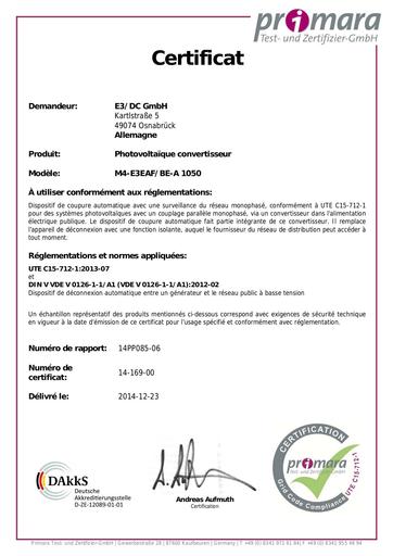 Zertifiakt E3DC M4 GCC UTE C 15 712 12013 Frankreich 14 169 00