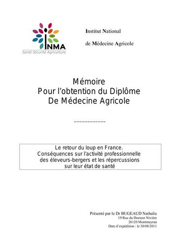 Retour du loup   sante des eleveurs