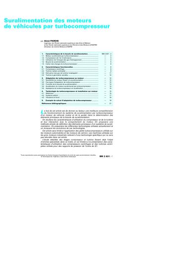Suralimentation des moteurs de vehicules par turbocompresseur