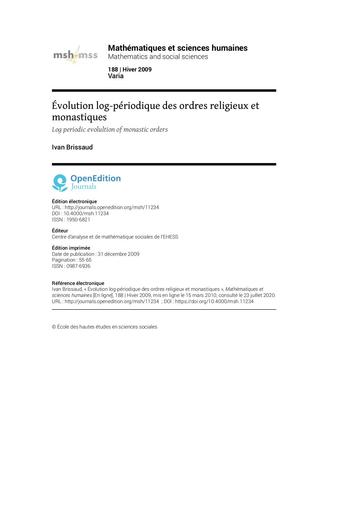 Évolution log périodique des ordres religieux et monastiques