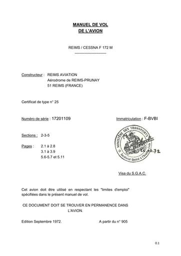 Manuel reims cessna f 172 M
