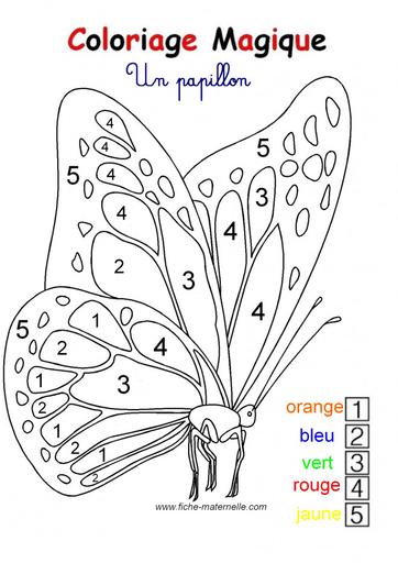 Coloriage magique maternelle un papillon en numeros
