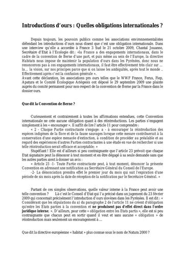 Ours introductions quelles obligations internationales