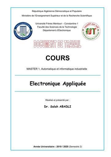 Cours master 1   Electronique Appliquée