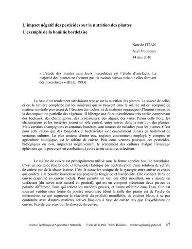 Itan l impact negatif des pesticides sur la nutrition des plantes mai2010