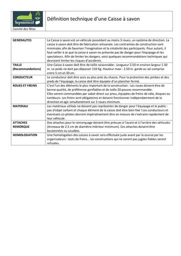 CAISSE A SAVON 2019 definition technique